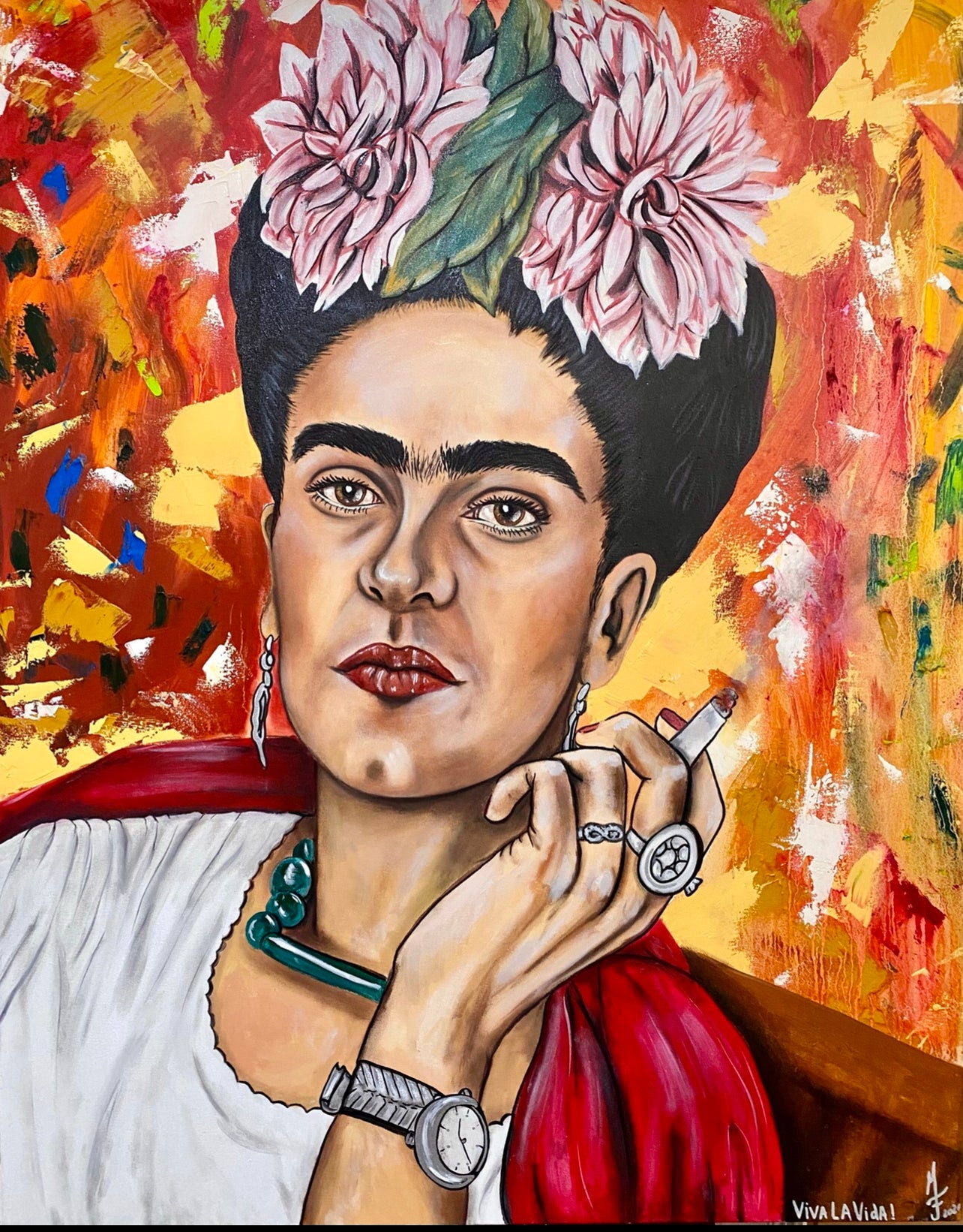 Retrato de Frida Khalo con cigarrillo